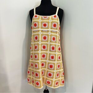 By Together Crochet Mini Dress in Cream, Yellow & Red